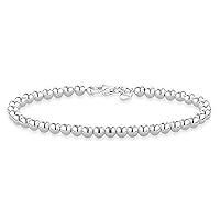 Miabella 925 Sterling Silver Italian Handmade 4mm Bead Ball Strand Chain Bracelet for Women 6.5, 7, 7.5, 8 Inch Made in Italy