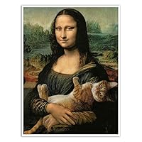 Mona Lisa and Cat Poster Decorative Painting Canvas Wall Art Mona Lisa Cat Print Funny Cat Poster Famous Painting Mona Lisa Canvas Wall Art Animal Cat Poster Decoration Living Room Bedroom Poster