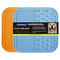 Licking for Dogs & Cats | Dog Bowl Alternative Pet Soother with Suction Cups 2-Texture Puzzle Dish Slow Feeder 2 Pack Mats, Orange Blue (PEARL001)