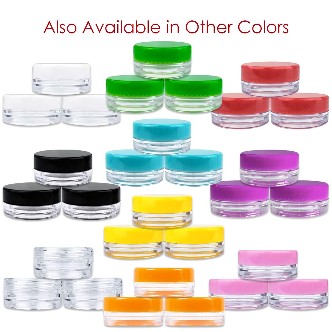 Beauticom 3g/3ml (0.1 Fl Oz) Round Clear Plastic Jars with Round Top Lids for Creams, Lotions, Powders, Glitters, and more. (Color: Clear Lid, Quantity: 50 Pieces)