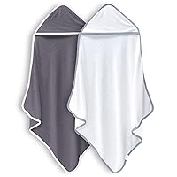 2 Pack Baby Bath Towel - Rayon Made from Bamboo, Ultra Soft Hooded Towels for Babies,Toddler,Infant - Newborn Essential -Perfect Baby Registry Gifts (White and Dark Grey, 30x30 Inch)