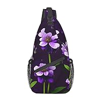 Sling Backpack,Travel Hiking Daypack Blooming Purple Flowers Print Rope Crossbody Shoulder Bag
