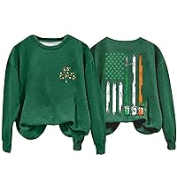 YUAEEEN St Patricks Day Sweatshirt Women American Flag & Irish Shamrock Graphic Shirt Long Sleeve Hoodie Soft Tops