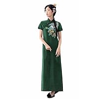 Embroidery Chinese Silk Fragrant Cloud Yarn Long Traditional Oriental Women Dress 2392