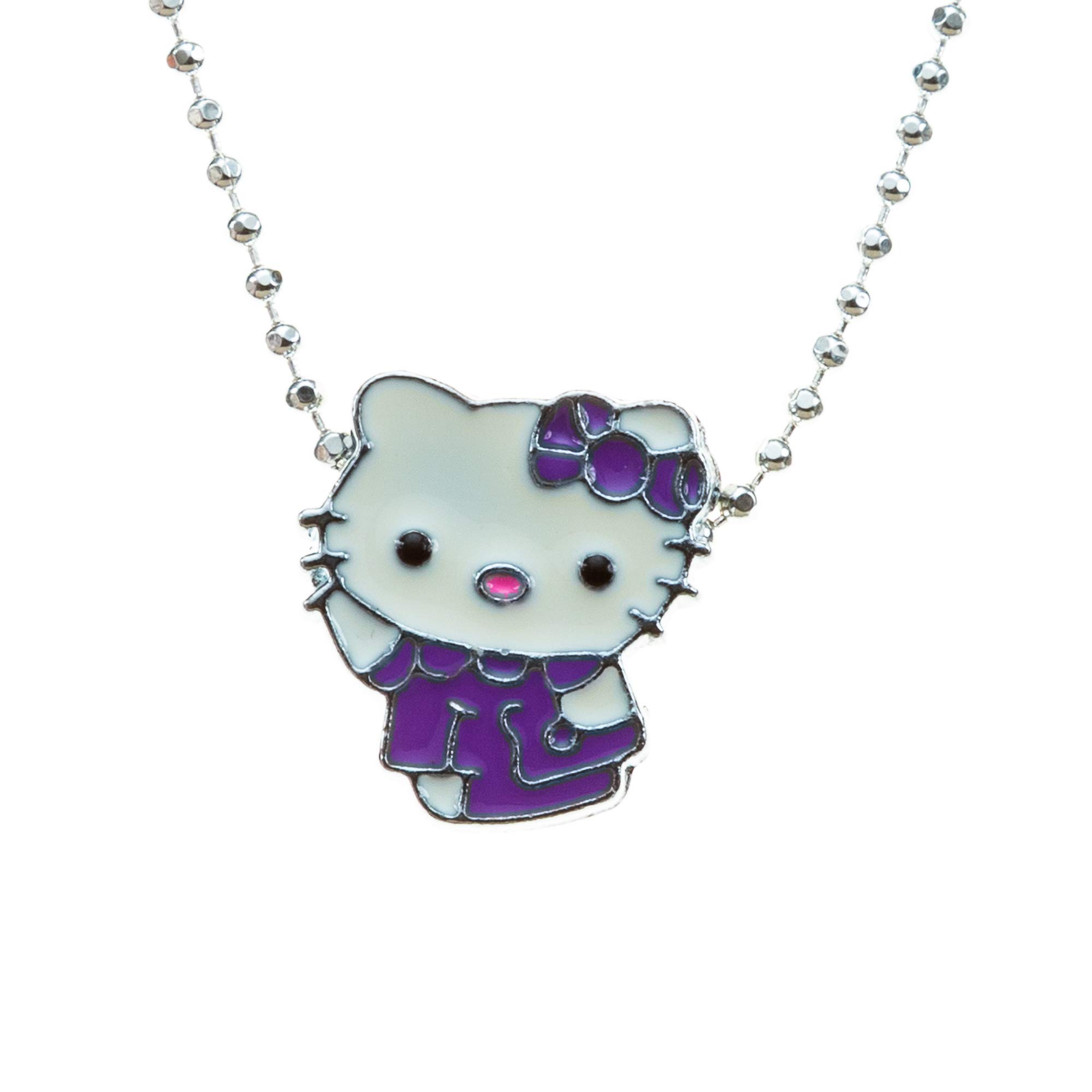 Hello Kitty Violet Purple Lavender Dress and Bowknot Enamel on Metal Happy Birthday Holidays Valentine Merry Christmas Gifts. Chain (style varies) included.