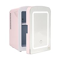 Paris Hilton Mini Refrigerator and Personal Beauty Fridge, Mirrored Door with Dimmable LED Light, Thermoelectric Cooling and Warming Function for All Cosmetics and Skincare Needs, 4-Liter, Pink