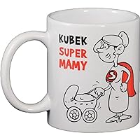 Polart Polish White Ceramic Funny Mug Coffee Tea Mug Mum Birthday Christmas Mug with Kubek Super Mamy Word 10 oz
