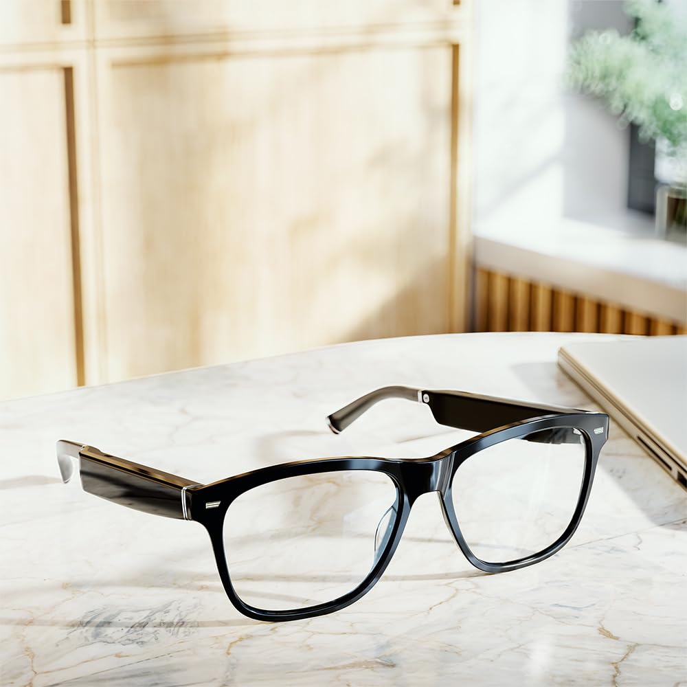 Echo Frames (3rd Gen) | Smart audio glasses with Alexa | Square frames in Classic Black with blue light filtering lenses