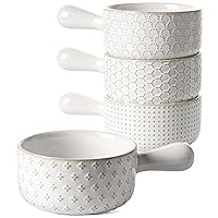 LE TAUCI French Onion Soup Bowls, 18 Ounce Soup Bowls With Handles for Chili, Beef Stew, French Onion Soup Crocks Oven Safe - 5 inch, Set of 4, Arctic White