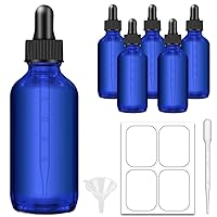 6 pack, 4oz Dropper Bottle, Blue Glass Eye Dropper Bottle for Essential Oils with Funnel, Labels & Pipette, Tincture Bottle (Unbreakable Plastic Eye Dropper with Measurements)
