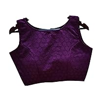 Women's Party Wear Bollywood Cotton Solid Pattern Round Neck Sleeveless Blouse