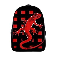 Retro Lizard Red Buffalo Plaid 16 Inch Backpack Adjustable Strap Daypack Laptop Double Shoulder Bag for Hiking Travel