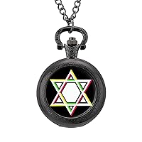 Colorful Jewish Star Fashion Vintage Pocket Watch with Chain Quartz Arabic Digital Dial for Men Gift