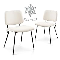 COLAMY Modern Upholstered Dining Chairs Set of 2, Fabric Dining Room Chairs Accent Diner Chair Stylish Kitchen Chairs with Solid Metal Legs and Curved Back, Cream