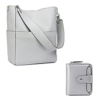 BOSTANTEN Women's Leather Designer Handbags Tote Purses Shoulder Bucket Bags and Leather Wallet RFID Blocking Small Bifold Zipper Pocket Wallet Card Case Bundle