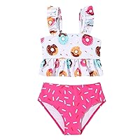 Floerns Toddler Girl's 2 Piece Bikini Set Cartoon Print Ruffle Hem Thong Bathing Suit