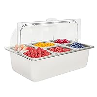 Ice Food Serving Display Tray with Clear Roll Top Cover 6 Pans Stainless Steel Buffet Cold Serving Cooler Platter Cooling Food Dishes Display for Seafood Fruit Party Buffet Tray