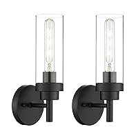 Emak Black Wall Sconces Set of Two, Modern Vanity Lights with Clear Glass Shade, Wall Lights for Bathroom, Bedroom, Living Room, Hallway, WS085-BK-2PK