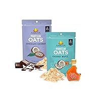 Amrita Chocolate Coconut (14 oz) + Coconut Maple (14 oz) Overnight Protein Oats | High Fiber, Low Sugar Oatmeal, Breakfast Cereal, Protein Shakes, Healthy Snacks | Old Fashioned Rolled Oats | Vegan, N