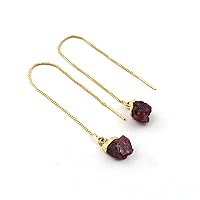 Gold Plated Natural Rough Amethyst(purple) Gemstone Threader Earrings, Simple Pull Through Unique Design.