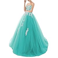 Women's Appliques Strapless Ball Gowns Quinceanera Long Party Prom Dresses Corset Sweet 16