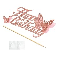Flairs New York Birthday Party Decorations Cake Toppers Props (Pack of 1 Cake Topper, Rose Gold Happy Birthday Butterfly)