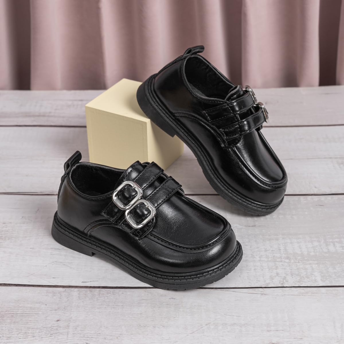 ISINSER Toddler Boys Girls Classic Dress Shoes Little Kid PU Leather Comfort Rubble Sole Oxford School Uniform Wedding Flats