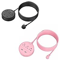 Pink and Black 15 ft Long Extension Cord Power Strip with USB Bundle, Flat Plug Power Strip with 3 Outlet 2 USB, ETL Listed, Desktop Charging Station Wall Mount for Home Office Dorm Room Nightstand