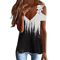 Women's T-Shirts,Cold Shoulder Tops for Women,Cute Halter Tunic Blouse Casual Lace Hollow Sleeve Cozy Shirts
