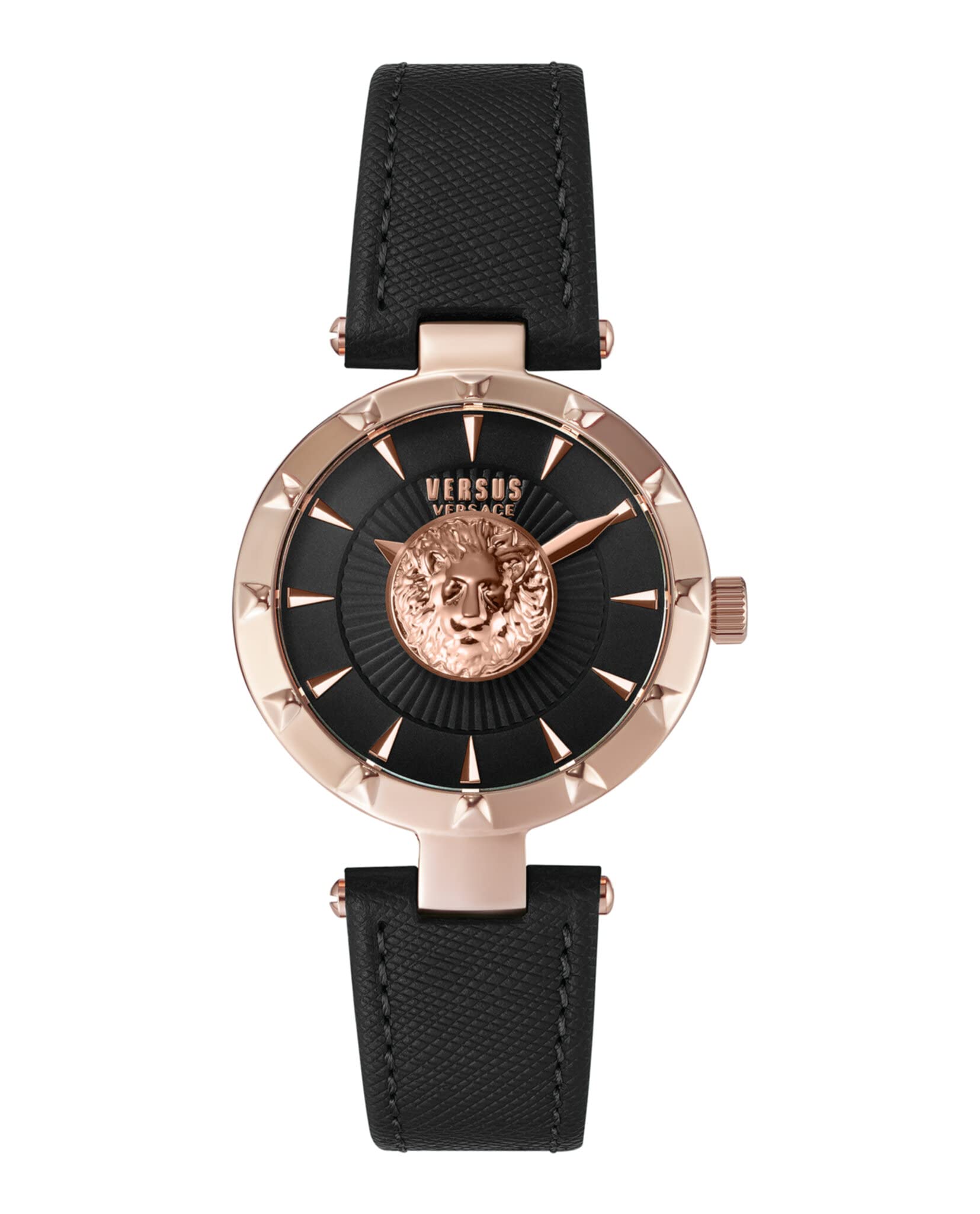 Versus Versace Sertie Collection Luxury Womens Watch Timepiece with a Black Strap Featuring a Rose Gold Case and Black Dial