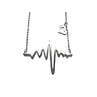 Silver Toned Heart Rhythm EKG Pendant Necklace