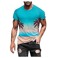 Men's Hawaii Print T-Shirt Short Sleeve Crew Neck Casual Tee Shirt Tops Regular Fit Summer Casual Tunic Tops
