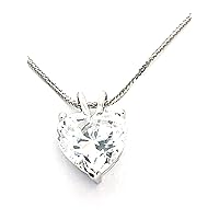 LUXURY 18K WHITE GOLD Heart Shaped Diamond Pendant SOLID Necklace for women with Solitaire Jewelry 18inch,Womens day present HANDMADE Women 1.5ct