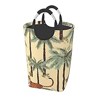 Laundry Basket Freestanding Laundry Hamper Palm trees and tigers Collapsible Clothes Baskets Waterproof Tall Dirty Clothes Hamper for Dorm Bathroom Laundry Room Storage Washing Bin