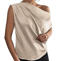 Women's Sexy One Shoulder Asymmetrical Ruched Blouse Top Elegant Sleeveless Casual Comfort Basic Shirt Tank Top