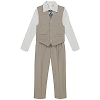 Van Heusen Boys' 4-Piece Formal Suit Set, Vest, Pants, Collared Dress Shirt, and Tie, Grain, 10