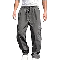 Men's Baggy Cargo Pants Solid Tactical Hiking Pants Drawstring Elastic Waist Workout Pant Casual Sweatpants Trousers