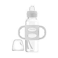 Dr. Brown's Milestones Narrow Sippy Spout Bottle with 100% Silicone Handles, Easy-Grip Handles with Soft Sippy Spout, 8oz/250mL, Gray, 1-Pack, 6m+