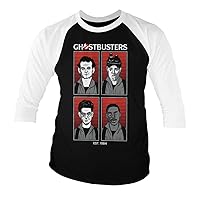 Ghostbusters Officially Licensed Original Team Baseball 3/4 Sleeve T-Shirt (White-Black)
