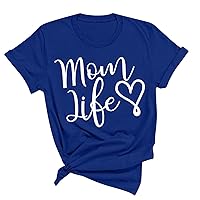 Mom Life Letter Shirts Womens Mother's Day T-Shirt Summer Funny Print Short Sleeve Tops 2024 Casual Loose Fit Tees