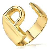 Bold Initial Letter Rings Adjustable, GoldChic Jewelry Women Gold Statement Ring Personalised Engraved Women’s Open Signet Ring for Party