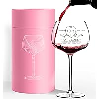 NewEleven 50th Birthday Gifts For Her, Women - Vintage 1974 50th Birthday Decorations For Women - 50 Year Old Present Ideas For Wife, Mom, Grandma, Aunt, Friends, Female - 16 Oz Wine Glass