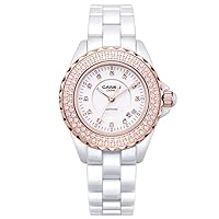Women's Luxury Quartz White Dial Waterproof Ceramic Band CA-6702-CR8R Wrist Watches