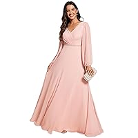Ever-Pretty Women's Formal Dresses Long Sleeve V Neck Empire Waist A Line Beading Maxi Wedding Guest Dress 01981