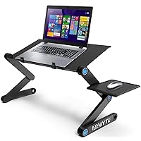 Extra Wide Adjustable Laptop Stand with Cooling Fan & Mouse Pad for 17 Inch Computer, Portable Ergonomic Lap Desk for Bed Sofa Couch Office (Aluminum Table Tray: 19