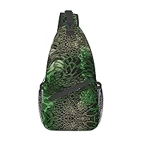 Green Snake Print Crossbody Sling Backpack Sling Bag Travel Hiking Chest Bag Daypack