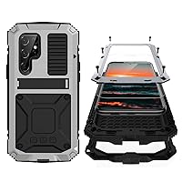Samsung S22 Plus Metal Bumper Silicone Case with Stand Hybrid Military Shockproof Heavy Duty Rugged case Built-in Screen Protector Cover for Samsung S22 Plus (S22 Plus, Sliver)