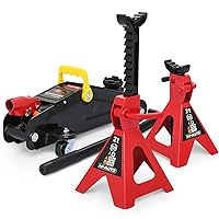 M-AUTO Hydraulic Trolley Floor Jack Combo with 2 Jack Stands, 2 Ton (4000 lb) Capacity, Steel Car Jacks Adjustable Height 10 3/4