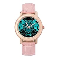 Anger Tiger Womens Watch Round Printed Dial Pink Leather Band Fashion Wrist Watches