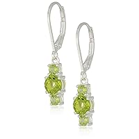 Sterling Silver Genuine and Created Gemstone Three Stone Birthstone Leverback Dangle Earrings (previously Amazon Collection)
